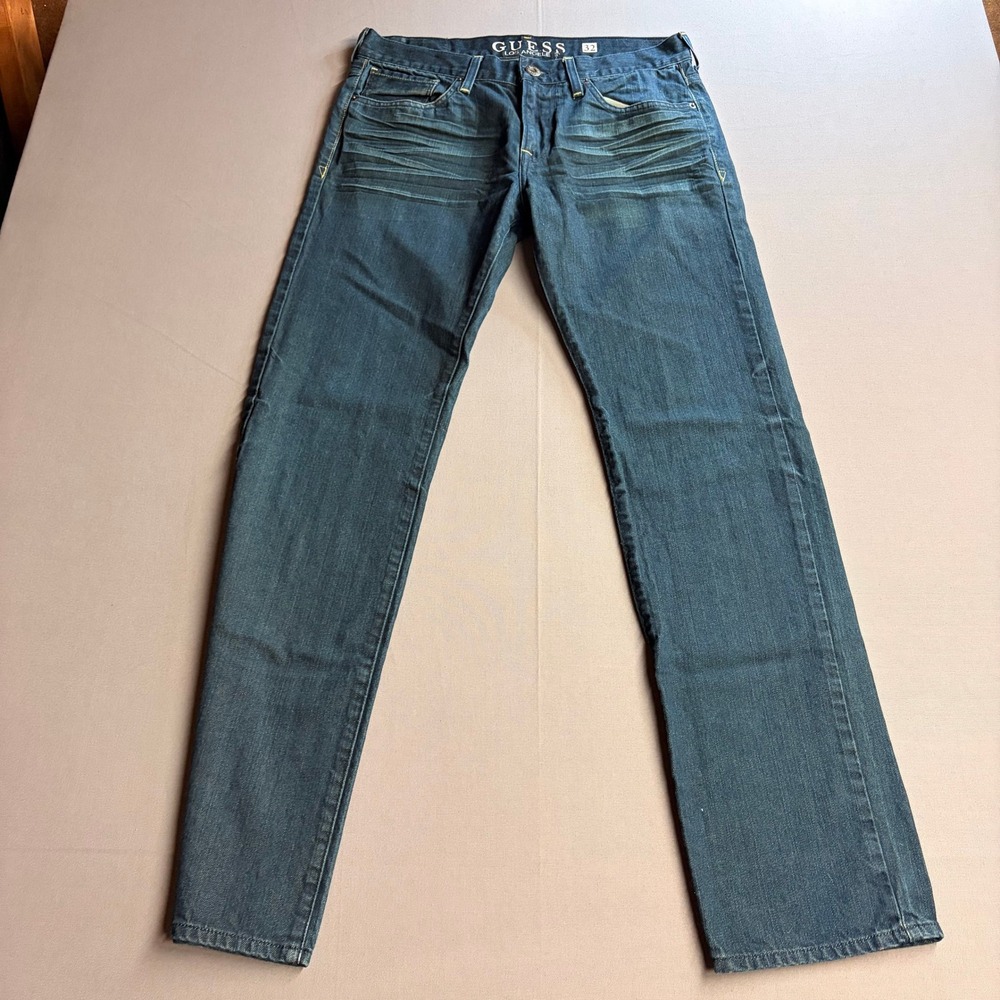 Guess Lincoln Slim Straight Mens Jeans 32x32 Dark Wash Blue Cotton JR0073